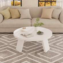 Mesa de café redonda, central moderna con piernas inclinadas, mesas de cóctel acento para sala de estar, dormitorio, fácil montaje. - Blanco - Ver 6