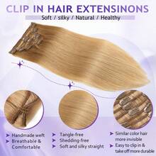 Clip In Hair Extensions Real Human Hair 18 Inch 100g/3.6oz Straight Seamless Invisible Human Hair Extensions Clip Ins For Women Double Weft 8pcs #27-Blonde - S27 - 查看 4