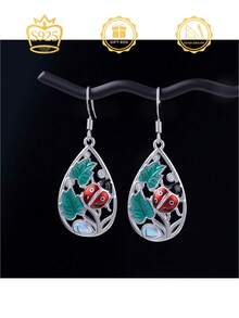 Bông tai mặt dây chuyền nữ thanh lịch, dễ thương, ngọt ngào, tinh tế, đính đá mặt trăng nhân tạo, họa tiết bọ rùa và lá cây, ít gây dị ứng, phù hợp để đeo hàng ngày, dự tiệc, du lịch, hẹn hò, lễ hội, cũng có thể dùng làm quà tặng. - Bạc - Xem 1