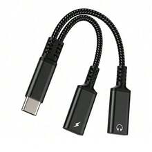 Braided Conversion Cable 1-2pcs/Pack Charging+Audio 2-In-1 Adapter Cable Type-C Earphone And Charging Compatible Audio Jack Conversion Fast Charging Cable Compatible With Iphone 17/16/15/ S26/S25/S24/S23/S22/S21/S20 Ultra Plus/ Series - Black - View 8