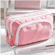 1pc Macaron Style Large Capacity Pencil Case, INS Style Portable Handheld Stationery Storage Bag, 3-Layer Design With Transparent Window, Multifunctional Cosmetic Bag For Daily Use, Ideal Back-To-School Essential Stationery Bag For Students And Young Office Workers - Multicolor - View 14