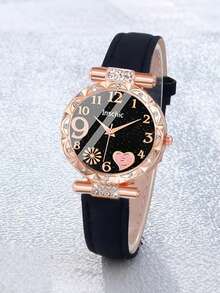 1/5 piezas Reloj de cuarzo elegante y lujoso con decoración de diamantes brillantes, fondo estrellado. Viene con un juego de joyas de diamantes que incluye collar, aretes y anillo. Adecuado para fiestas, reuniones, salidas y llevar la hora. También es un regalo ideal para el Día de la Madre, el regreso a la escuela, la temporada de bodas o la Pascua para mamás y amigas. - Multicolor - Ver 3