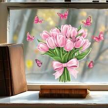 1pc Painted Iris Flower Static Cling Window Film, European Church Style Glass Sticker, Privacy & Light Filtering Window Decor - Multicolor - View 2