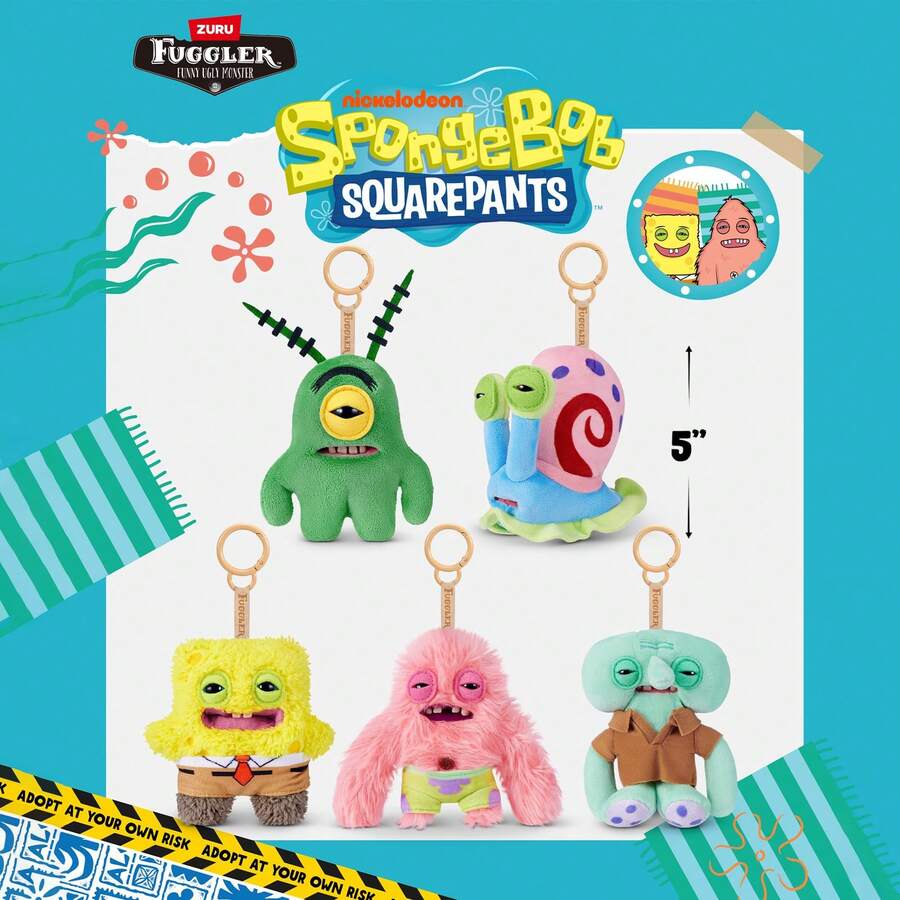 Spin Master Fuggler-Licensed Collab Spongebob 5", Spongebob/Patrick Star/Gary The Snail/Squidward/Sheldon Plankton, Funny Ugly Monster Plush Pendants, Stuffed Animal With Human-Like Teeth, Collectible Bag Charm For Kids, Tweens, Teens, Adults, Fans Of Weird Plush - Multicolor - View 1