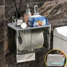 1pc Transparent Waterproof Tissue Box, Wall-Mounted Roll Paper Tissue Box Storage Rack - Grey - View 11