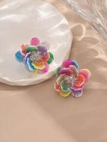 1 par de pendientes florales acrílicos minimalistas y lindos para mujeres (color de pétalo aleatorio) - Multicolor - Ver 5