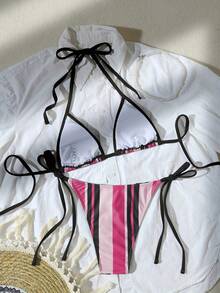 25SS Summer: New Bikini Vacation, Two-Piece Beach Fashion Printed Bikini Suitable Swimming Pools, Beaches, Vacations, Spring And Summer, Valentine's Day, And Parties - Pink - View 5