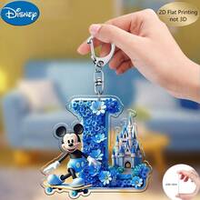 2D平面印刷，米奇蓝色亚克力钥匙扣，26个英文字母A-Z，可爱卡通包包挂饰，情侣朋友专属字母饰品，适合作为圣诞节、感恩节、母亲节和父亲节礼物，也可用于装饰车辆、包包、汽车和圣诞树，趣味钥匙扣设计 | 耐用亚克力2D平面家居装饰包包挂件 - 彩色 - 查看 26