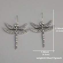 一对创意复古蜻蜓耳环，适合女孩参加宴会和派对，有趣的节日礼物 - 銀色 - 查看 6
