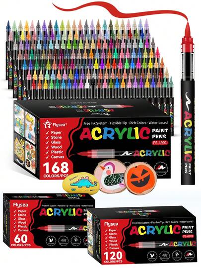 8-240pcs/Set Acrylic Marker Pens, 1-240 Mixed Colors, Watercolor Brush Pens For Art Students, DIY Painting On Rock, Calligraphy, Cutting, Handwriting, Card Making, Black Paper, Wood, Plastic, Canvas
