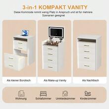 3-In-1 Vanity Unit With Open Mirror, Small Vanity Unit With Clear Glass Top, Compact Vanity Unit With 3 Drawers, Bedroom Vanity Unit, Dimensions: W 60 / H 118 / D 40 Cm. - White - View 5