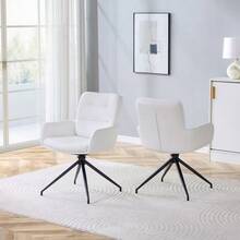 [Set Of 2] European Swivel Chair In A Lightweight Luxury Design: PU Coating + Black Metal Legs, 360° Sound Swivel, Set Of 2 For Dining Rooms / Relaxation Areas. - White - View 3