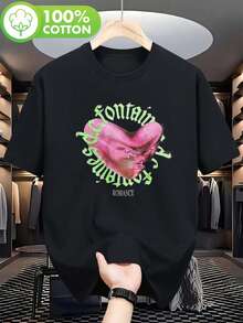 Fontaines DC Official Dublin In Romance Album T-Shirt Black With Neon Green Hearts, Irish Text, Soft, Machine Washable, Band T-Shirt For Concerts, Casual Wear, Everyday Use, Merchandise For Music Fans, Durable, . - 黑色 - 查看 1