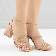 Women's Sandal With 7.5 Cm Block Heel And Rhinestones – Elegant Party/Wedding Sandal | Nude, Black, Silver, Light Gold Ella's Shoes - 裸體 - 查看 6
