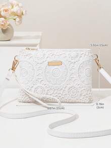 迷你沙滩包腕包零钱包女士单肩斜挎包，新款春夏时尚百搭小巧精致单肩包，甜美方形包 - 白色 - 查看 3