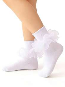 2双女童/幼儿蕾丝边袜子，公主风婴儿派对礼服白色袜子 - 白色 - 查看 8