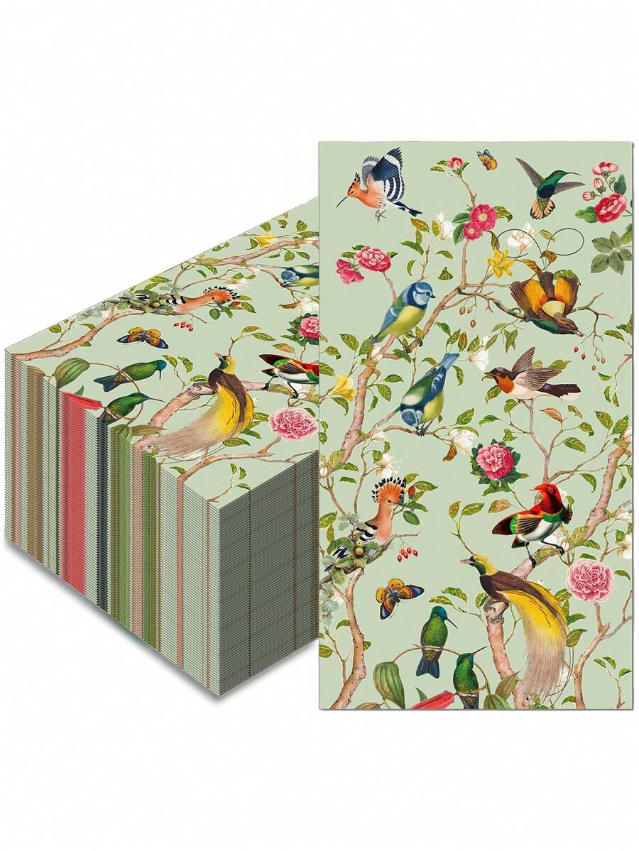 20pcs Elegant Watercolor Paper Napkins, Bird And Floral Patterns, 2-Ply, Suitable For Weddings, Birthdays, Celebrations, Watercolor Bird Print, Disposable Fancy Napkins For Parties, Dining Table Decor - Multicolor - View 1