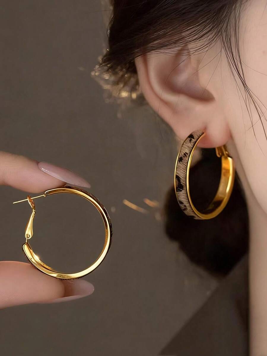 一对夸张豹纹耳环，适合女性日常、节日和派对佩戴 - 彩色 - 查看 1