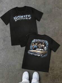 Homies Car Men's Vintage 220g Double Sided T Shirt 1pcs  Graphic Men Clothes Streetwear Digital Printed T Shirt 100% Cotton Y2K Tee Gifts For Boyfriends Car Enthusiast Tees - Black - View 8
