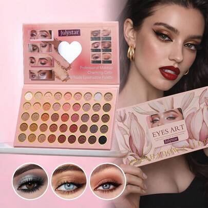 Julystar 45-Color All-In-One Eyeshadow Palette With Mirror | Neutral Brown & Pink Rosy Shades, Highly Pigmented Matte Shimmer Metallic Finishes