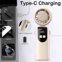 便携式手持电风扇，轻巧数码显示屏，5档风速涡轮风扇，随时随地保持凉爽 - 可手持和掛脖 - 查看 7