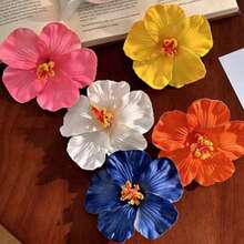 早春气息 ~ 甜美海滩度假风人造芙蓉花发夹，波西米亚雏菊发饰，女士夏季海滩爪夹，度假发夹 - 彩色 - 查看 4
