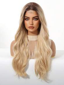 Tóc nối thẳng dài 26 inch, kiểu chữ U, không đường nối, chất liệu tổng hợp, tóc giả màu vàng ombre tự nhiên rẽ ngôi giữa dành cho nữ, tóc giả ombre vàng, quà tặng cho bé gái, quà tốt nghiệp mùa hè, quà tặng sẵn sàng sử dụng, quà tặng Halloween & Giáng sinh. - Tóc vàng ombre - Xem 5