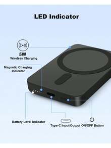 MagSafe Compatible Portable Charger, 5000mAh/10000mAh  Magnetic Power Bank For IPhone 17/16/15/14/13/12,Battery Pack, Easter/Mother's Day/Father's Day/Holiday Gift, Outdoor Travel Use - Black - View 8