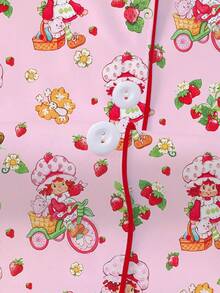 Women's Sleepwear And Home Wear, Soft Sleep Tops And Casual Shorts With Pockets, Patterned Printed Lapel Short Sleeved Shorts, All Season Use - 粉色 - 查看 5
