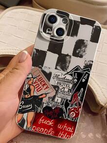 Grid Stripes Cowgirl Cherry Poker Pattern Liquid Silicone Mobile Phone Case Full-Body Protection Shockproof Anti-Fall TPU Soft Rubber Case Compatible With IPhone 13/11/17/17pro/16/14/15/15pro/15 Plus/15 Promax/7plus/8plus/X/Xs Max/Xr/11pro/12pro/13pro/14pro/12mini/13mini - Multicolor - View 2