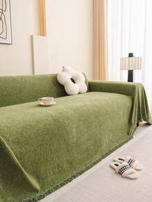 1件装简约雪尼尔沙发套，装饰性沙发保护套，家居装饰，宠物友好，透气，柔软舒适，防滑，防尘，防刮擦，四季皆宜，适用于卧室、客厅、书店、办公室、汽车、俱乐部、派对、1-4人沙发、L型沙发 - 綠色 - 查看 6