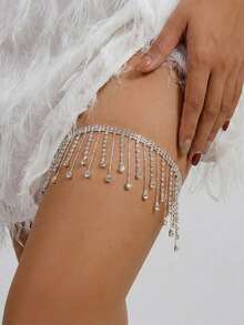 Sexy Rhinestone Tassel Leg Chain, Elastic Thigh Chain, Elegant Personalized Party Accessory, European And American Jewelry, Sexy Garter Belt, Bridal Tassel - White - View 8