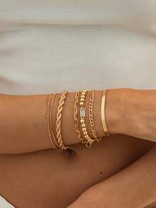 Bộ 7 vòng tay charm đính đá CCC hình học thanh lịch, trang sức cao cấp cho đám cưới, tiệc tùng, kỳ nghỉ, thường ngày, phong cách đường phố, quà tặng cho phụ nữ và các cặp đôi. - Vòng đeo tay - Xem 9