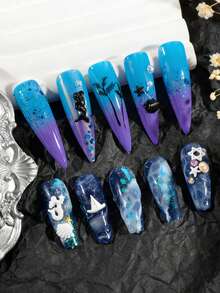 50件/包 海洋系列3D美甲装饰品，黑白美人鱼、海星、贝壳美甲饰品，DIY美甲配件 - 彩色 - 查看 2