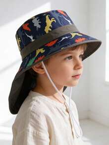 1pc Kids Printed Bucket Hat, Toddler UV Protection Wide Brim Outdoor Beach Hat, Boys Girls Summer Casual Daily Wear - 1PC Printing - View 7