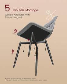 VASAGLE Esszimmerstühle Samt, Küchenstühle bis 120 kg belastbar, Sessel mit verstellbaren Füßen, modern, gepolstert, für Wohnzimmer, 4er Set, tintenschwarz KDC080BH01 OCZ2 - schiefergrau - Übersicht 7