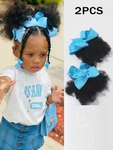 2 Tóc giả cho trẻ em kiểu búi nơ, tóc xù mềm mại, tóc xoăn Marley, tóc dày cho bé gái, có dây chun. - Màu đen tự nhiên - Xem 10