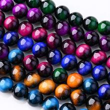 1串6/8/10毫米天然虎眼石珠子，彩色天然玛瑙宝石隔珠，散珠，适用于珠宝制作DIY时尚手链、项链、耳环 - 虎眼石 - 查看 4