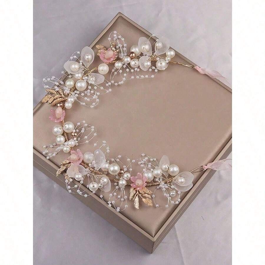 1pc Korean Style Delicate Hair Band Crown Headband For Daily Wear And Wedding Party, Forest Design - trắng - Xem 1