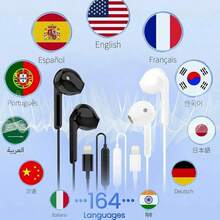 AI Translation Wired Earbuds Real Time - 164 Languages Translator Lightning Headphones & Earphones, Audifonos Traductores Inglés Español Ear Buds Compatible With IPhone 14 13 12 11 Pro Max Plus-2Pack - 黑白 - 查看 12
