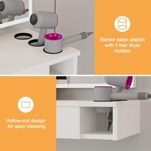 Salon Stations For Hair Stylist, Wall Mount Barber Station With Barber Cabinet, Salon Beauty Spa Barber Hair Staion,Hair Station Equipment Hair Dryer Holder, Drawers, Storage Cabinet For Hair Styling, Black/ White/ Pink - White - View 4