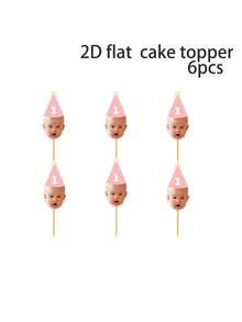 6pcs Personalized Face Cupcake Picks, Personalized Birthday Cake Toppers Featuring, Custom Face Photos,Customizable For Any Age! ,Milestone Happy Birthday Party Decorations, First Birthday Anniversary Party Supplies, Birthday Celebration Cake Accessories, These Unique Cake Flags Serve As The Perfect Decoration For Birthday Parties - Multicolor - View 7