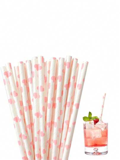 粉色心形纸吸管 - 高品质饮料吸管，适用于果汁、汽水等 - 非常适合节日、派对、婚礼、生日和性别揭晓派对 - 圣诞节的理想之选，也适合感恩节