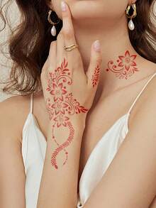 4pcs Floral Tattoo Stencil Stickers, Plant Hollow Temporary Tattoo Template For Arm, Leg, DIY Body Art Painting Party - Black - View 5