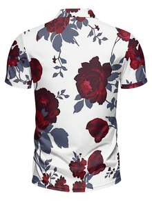 A Men's Casual And Easygoing Knitted Polo Shirt, Kind And Timeless, With White Base And Burgundy Floral Print, Suitable For Summer Vacations And Trips, Ideal Gift For Brothers. - Nhiều màu - Xem 3