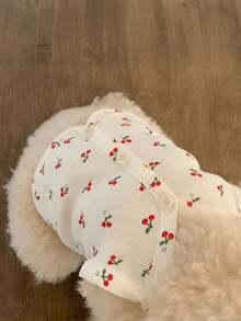 Cute Cherry Print Pet Vest - Soft Comfortable Stretchy Button Pet Vest Suitable For Small & Medium Dogs Cats, Lightweight Breathable Pet Clothing For Spring & Summer - White - View 10