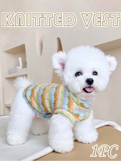Multi-Colored Pet Sweaters, Striped Two-Legged Sweaters, Knitted Vests, Color-Blocked Short-Sleeved Shirts, Knitted Jacquard Tops, Comfortable Stretch Sleeveless Turtleneck Dog Clothes, Rainbow Striped Stretch Cat Suspenders, Striped Sleeveless T-Shirts, Pet Clothing, Blue Stripes, Dresses, Suitable For Small Dogs, Puppies, Chihuahuas, Corgis, And Cats, For Home, Outings, Engagements, Photoshoots, And Parties