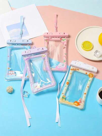 1pc Cartoon Lanyard Waterproof Phone Pouch, Touch Screen Waterproof Bag For Swimming, Beach, Boating, Transparent Waterproof Phone Case