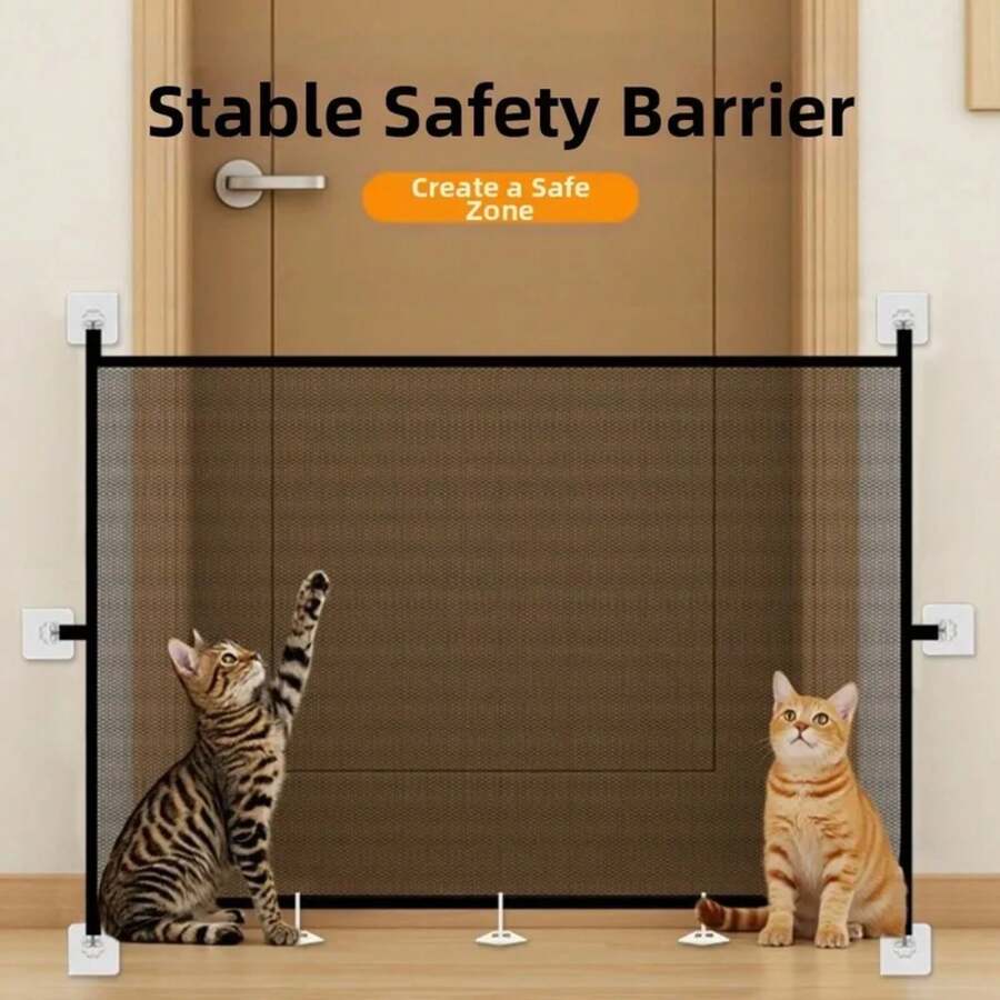 Nuevas vallas retráctiles portátiles de barrera para mascotas, puerta de plegable de malla para mascotas con ganchos, puerta de aislamiento antiescape para perros, escaleras NBWG - 180-72 cm - Ver 1