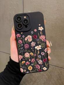 Funda de teléfono con impresión UV de fondo negro con flor de estampado floral disperso, apta para iPhone 17-11 Pro Pro Max Plus y Series, regalo para todas las ocasiones, versión internacional, no la versión nacional - Multicolor - Ver 1